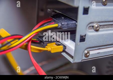 Computersystemeinheit, Drähte Stockfoto