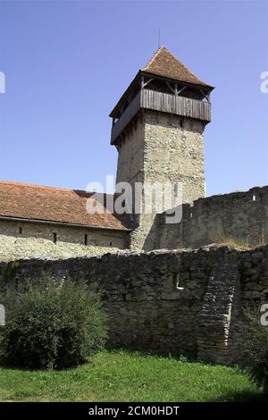 Calnic, Rumänien, mittelalterliche Burg. Schutzburg. Rumänien, mittelalterliche befestige Burg. Fliehburg. Rumunia, obronny zamek chłopski. Stockfoto