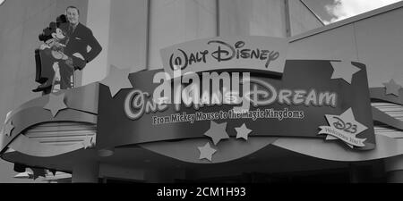 Walt Disney: One man's Dream Schild in Disney's Hollywood Studios, Walt Disney World, Orlando, Florida, USA Stockfoto