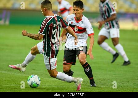Rio De Janeiro, Brasilien. September 2020. Calegari und Chico während Fluminense x Atlético GO, für die 4. Phase der Copa do Brasil, in der ersten Etappe, in Maracanã, in Rio de Janeiro, RJ, an diesem Mittwoch Abend (16) Credit: Celso Pupo/FotoArena/Alamy Live News Stockfoto