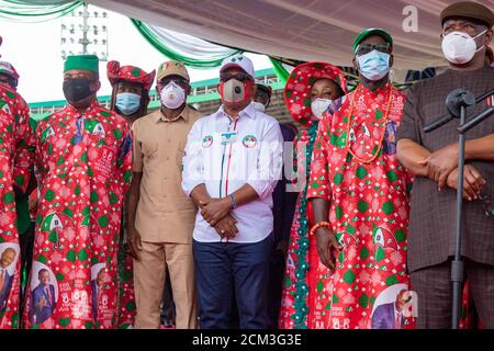 PDP Mega Rally für Edo State Governorship Wahl Godwin Obaseki Gewinnt die Gouverneurswahl des Edo-Bundesstaates Stockfoto