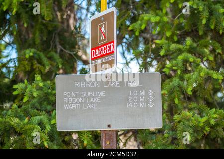 Yellowstone NP, WY, USA - 6. Juli 2019: Der Ribbon Lake Mountain Trail Stockfoto