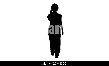 Weibliche Silhouette bau Frau einen Anruf tätigen. Stockfoto