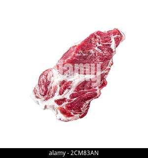 Rohes Steak auf weißem Hintergrund, sieht sehr frisch aus, Schweinefleisch, isoliert Stockfoto
