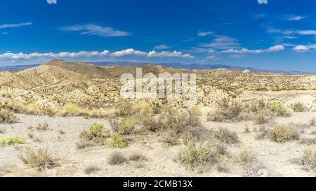 Wüste Andalusiens. Wüstenlandschaft im Nationalpark Cabo de Gata in Andalusien Stockfoto