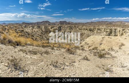 Wüste Andalusiens. Wüstenlandschaft im Nationalpark Cabo de Gata in Andalusien Stockfoto