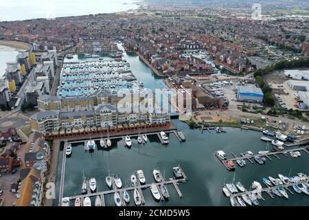 Luftdrohne Ansicht von Eastbourne East Sussex Stockfoto