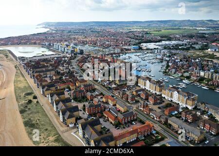 Luftdrohne Ansicht von Eastbourne East Sussex Stockfoto