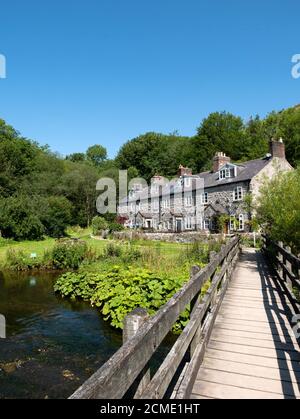 Blackwell Mill Cottages, Chee Dale, Upper Wye Valley, Derbyshire, England, Großbritannien. Stockfoto