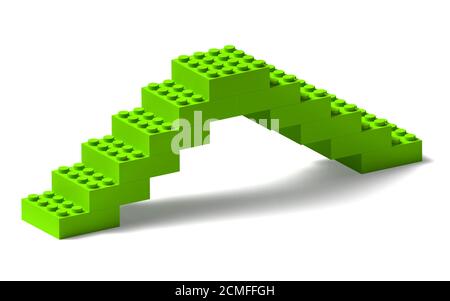 Grüne Bausteine Brücke 3d isoliert auf weiß, mit Schlagschatten Stockfoto