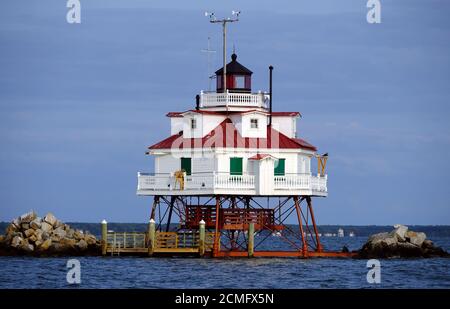 Der Thomas Point Shoal Lighthouse, ein historischer Leuchtturm in der Chesapeake Bay, Maryland. Stockfoto