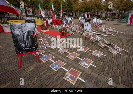 Plein, Den Haag, Niederlande. Mittwoch, 16. September 2020. Der heutige Protest gegen den Plein war nur eine von zahlreichen Demonstrationen, die weltweit abgehalten wurden, um das Leben politischer Gefangener zu retten, die im iranischen Evin Gefängnis festgehalten wurden. Zu Tage Demonstration war, um die Hinrichtung von einem zu bringen, am Morgen des Samstags 12. September 2020. Der 27-jährige Olympiasieger Navid Afkari, ein politischer Gefangener, wurde am frühen Morgen hingerichtet, trotz einer weltweiten Kampagne, die den Iran aufforderte, seine Hinrichtung zu widerrufen. Kredit: Charles M Vella/Alamy Live Nachrichten Stockfoto