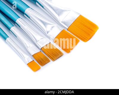 Verschiedene Pinsel auf weißem Hintergrund isoliert Stockfoto