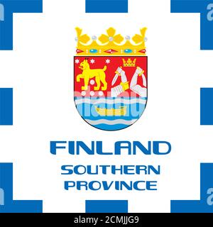 Nationale Wappen, Flagge und Emblem von Finnland - Südprovinz Stockfoto