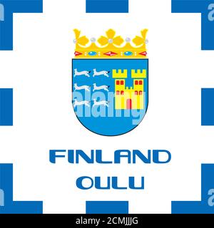 Nationale Wappen, Flagge und Emblem von Finnland - Oulu Stockfoto