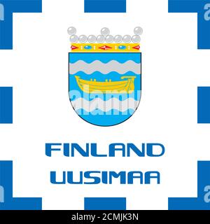 Nationale Wappen, Flagge und Emblem von Finnland - Uusimaa Stockfoto