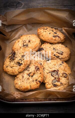 Hausgemachte Kekse frisch aus dem Ofen in einem Backen Versuchen Sie es Stockfoto