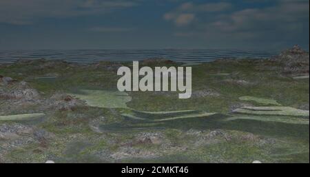 3d gerendert, grünes Land mit Wasser überflutet Stockfoto