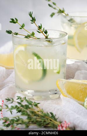 Cocktail auf der Basis von Gin, Zitronensaft oder Limettensaft und Noten von Thymian. Verwöhnen Sie sich mit einem r Stockfoto