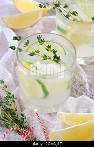 Cocktail auf der Basis von Gin, Zitronensaft oder Limettensaft und Noten von Thymian. Verwöhnen Sie sich mit einem r Stockfoto