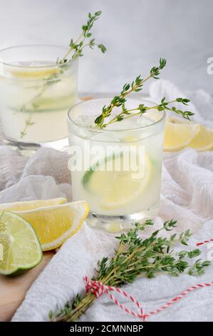 Cocktail auf der Basis von Gin, Zitronensaft oder Limettensaft und Noten von Thymian. Verwöhnen Sie sich mit einem r Stockfoto