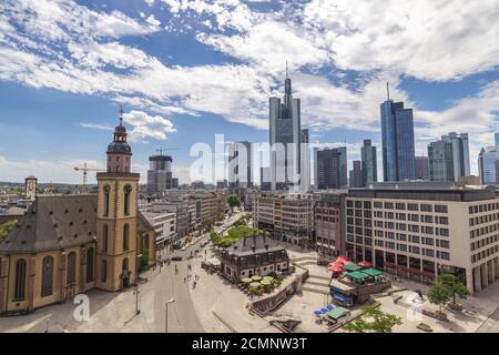 Frankfurt Luftbild Skyline der Stadt im Geschäftsviertel Hochhaus, Frankfurt, Deutschland Stockfoto