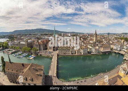 Zürich Schweiz, Luftbild Skyline der Stadt vom Grossmünster Stockfoto