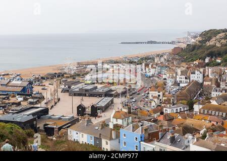 Hastings Altstadt von East Hill Fußweg. Stockfoto