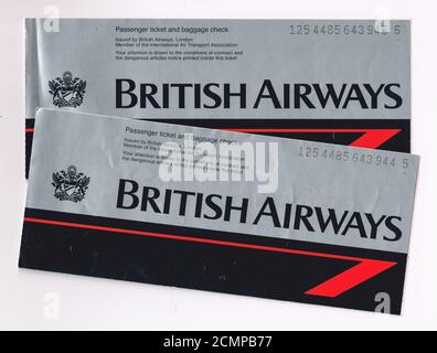 Old British Airways Ticket, 90er Jahre Stockfoto