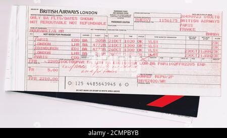 Old British Airways Ticket, 90er Jahre Stockfoto