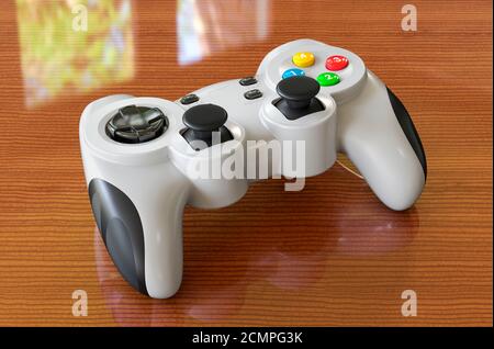 Game Controller auf dem Holztisch. 3D-Rendering Stockfoto