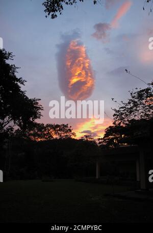 Seltsame Wolke bei Sonnenuntergang REGUA, Atlantischer Regenwald, Brasilien Juli 2015 Stockfoto