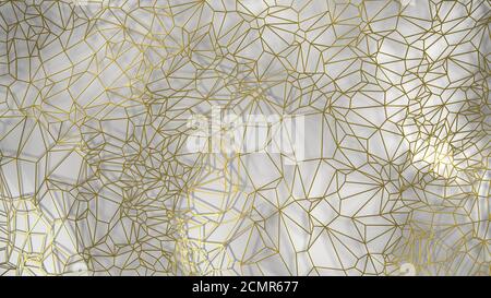 3d Render, goldene moderne Wand aus goldenem Draht, zufällige Cluster Dreieck digitale Illustration, abstrakt geometrischen Hintergrund Stockfoto