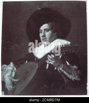 Judith Leyster - Kopie von Lute Player mit breitem Krempenhut und geschnittener Jacke nach links. Stockfoto