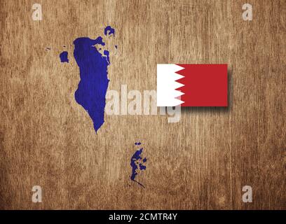 Karte und Flagge von Bahrain, Provinz in Asien, 3D-Illustration Stockfoto