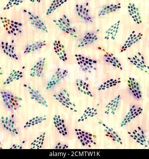 Verschwommener Regenbogen Glitch künstlerische florale Textur Hintergrund. Unregelmäßige Blutung Aquarell Krawatte Farbstoff nahtlose Muster. Ombre verzerrte Boho Blume ganz Stockfoto