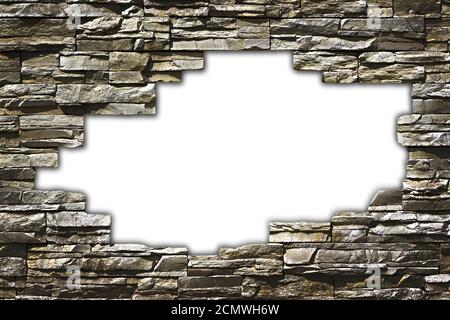 Steinmauer mit einem großen Loch in der Mitte ein Grunge-Stil Stockfoto