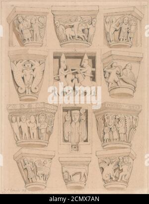 John Sell Cotman - Capitals und A & B Bas-Reliefs in der Abbey Church of Saint Georges de Bocherville, in der Nähe von Rouen,... Stockfoto