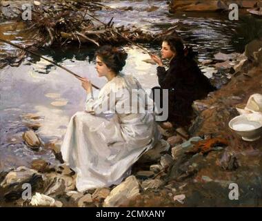 John Singer Sargent - Zwei Mädchen Angeln. Stockfoto