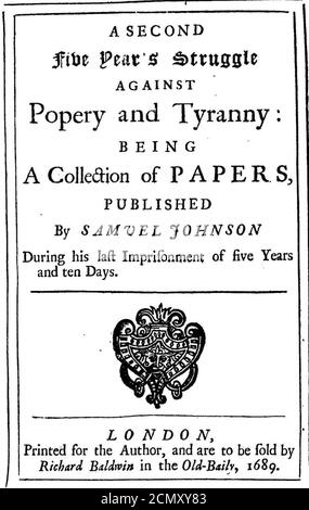 Johnson Frontispiz 1689. Stockfoto