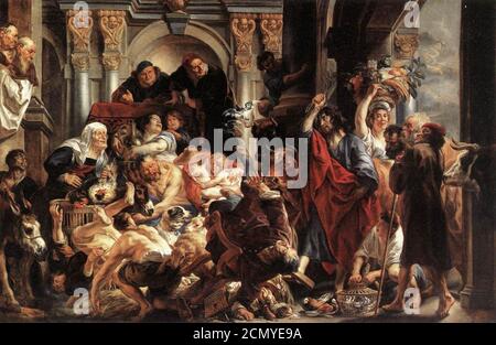 Jordaens Christus treibt die Händler aus dem Tempel. Stockfoto