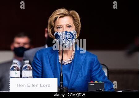 Washington, USA 17. September 2020. 17. September 2020 - Washington, DC, Vereinigte Staaten: Ellen Lord, Unterstaatssekretärin für den Erwerb und die Nachhaltigkeit, bei einer Anhörung des Armed Services Committee des Senats, um Fragen im Zusammenhang mit dem Haushalt der National Nuclear Security Administration zu prüfen. (Foto: Michael Brochstein/Sipa USA) Quelle: SIPA USA/Alamy Live News Stockfoto