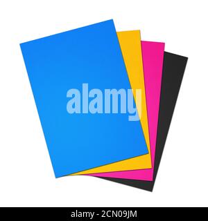 CMYK leeres A4-Blatt auf weißem Hintergrund Stockfoto