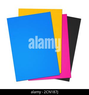 CMYK leeres A4-Blatt auf weißem Hintergrund Stockfoto