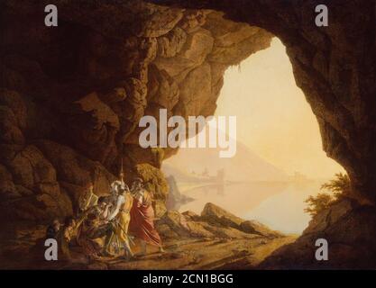 Joseph Wright von Derby - Grotte am Meer im Königreich Neapel mit Banditti, Sonnenuntergang Stockfoto