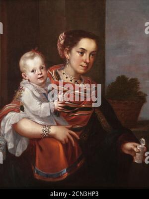 Juan Patricio Morlete Ruiz (zugeschrieben) - Gemälde von Casta (von Spanier und Morisca, Albino) Stockfoto