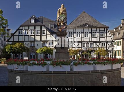 Petrusbrunnen auf dem Marktplatz, Brilon, Sauerland, Nordrhein-Westfalen, Deutschland, Europa Stockfoto