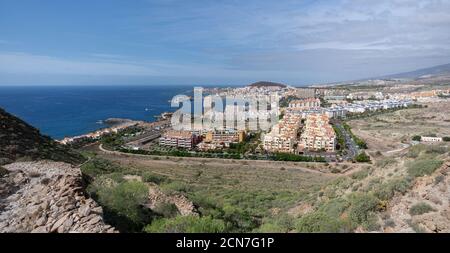 Panoramablick auf Los Cristianos, Teneriffa, Kanarische Inseln, Spanien Stockfoto