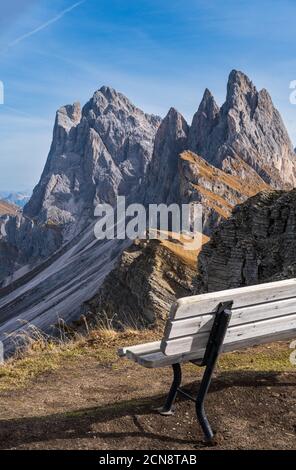 Herbst Seceda Felsen, Italien Dolomiten Stockfoto