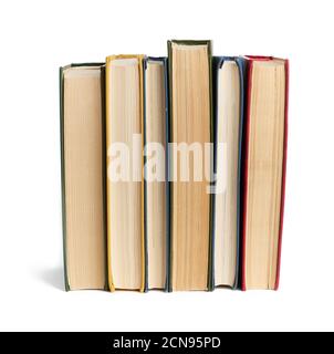Stapel von verschiedenen Büchern, Elemente sind auf weißem Hintergrund isoliert Stockfoto